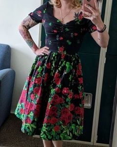 Black Floral Swing Dress